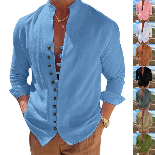 Herren leinenhemd stehkragen - leinenhemd,